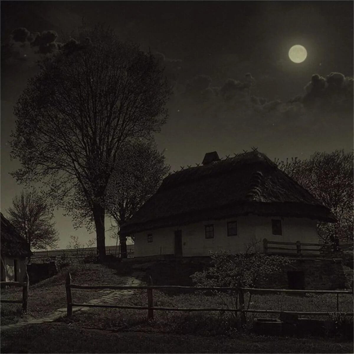Ночные хаты. Лунная ночь в деревне. Украинская деревня ночью. Страшные пейзажи. Ночь на хуторе.